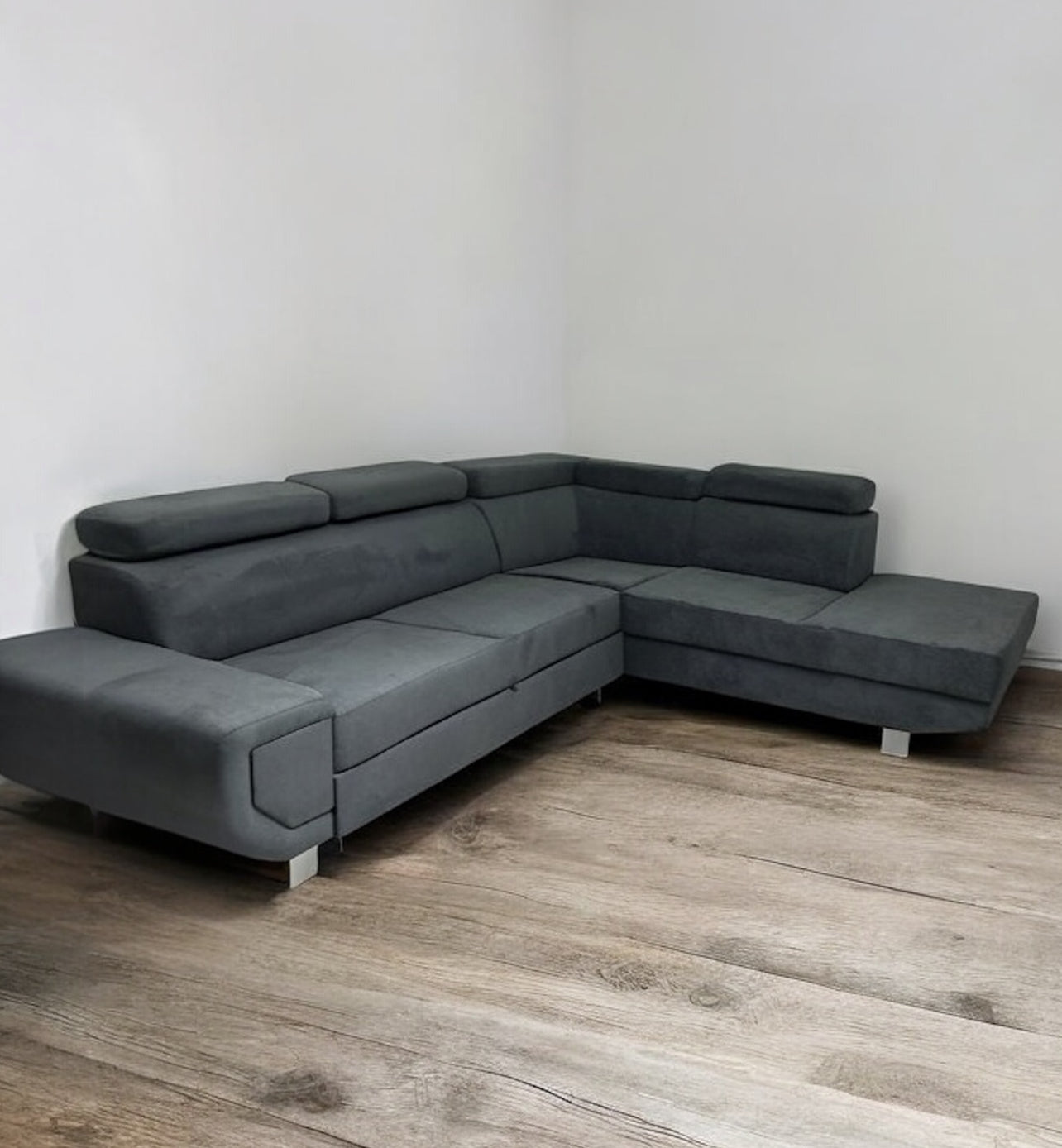 Graceland Corner Sofa Bed & Storage in Graphite Chenille
