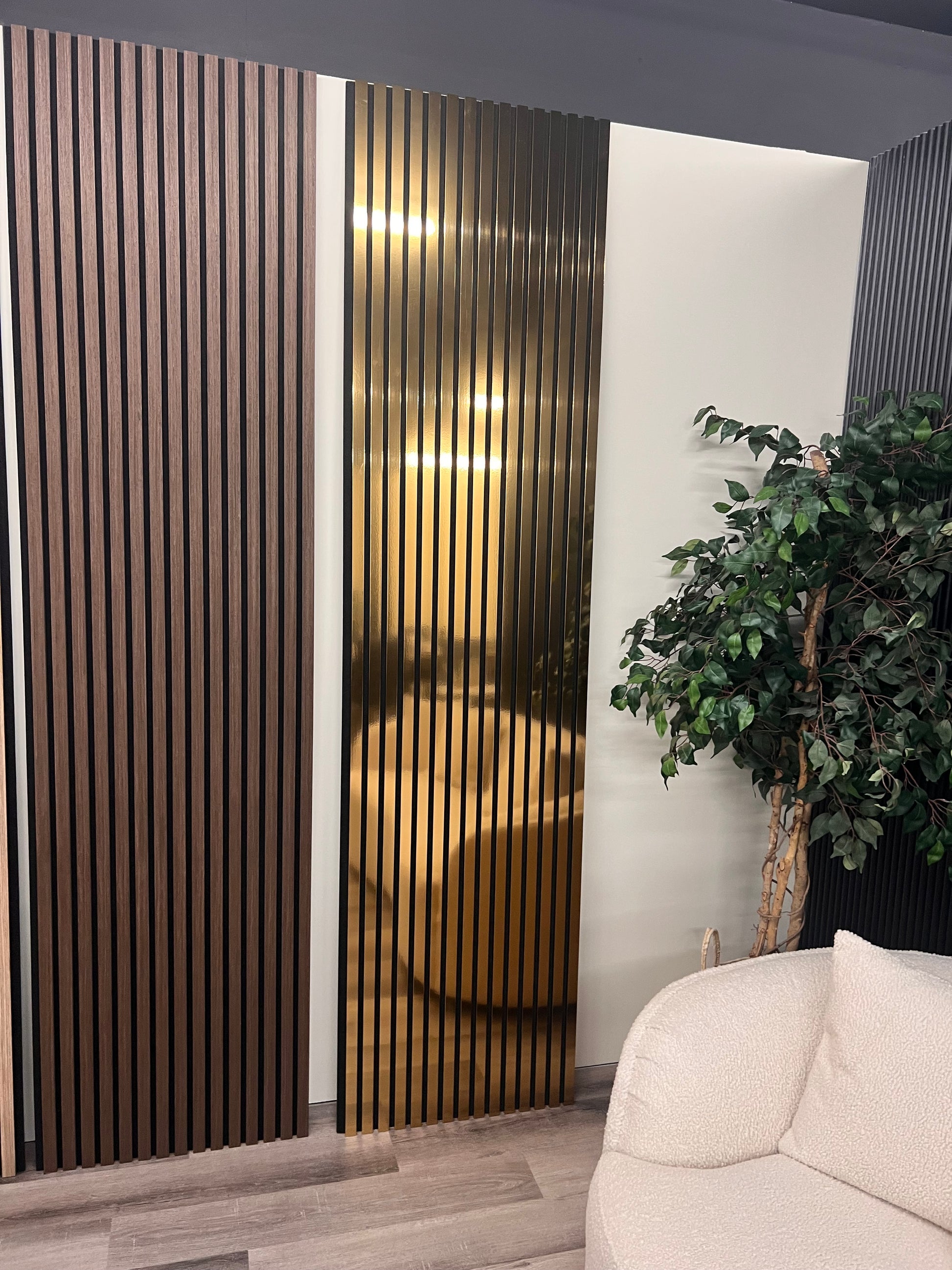 Chrome Gold - 3D Acoustic Wood Slatted Wall Panels Premium Quality 240 X 60cm