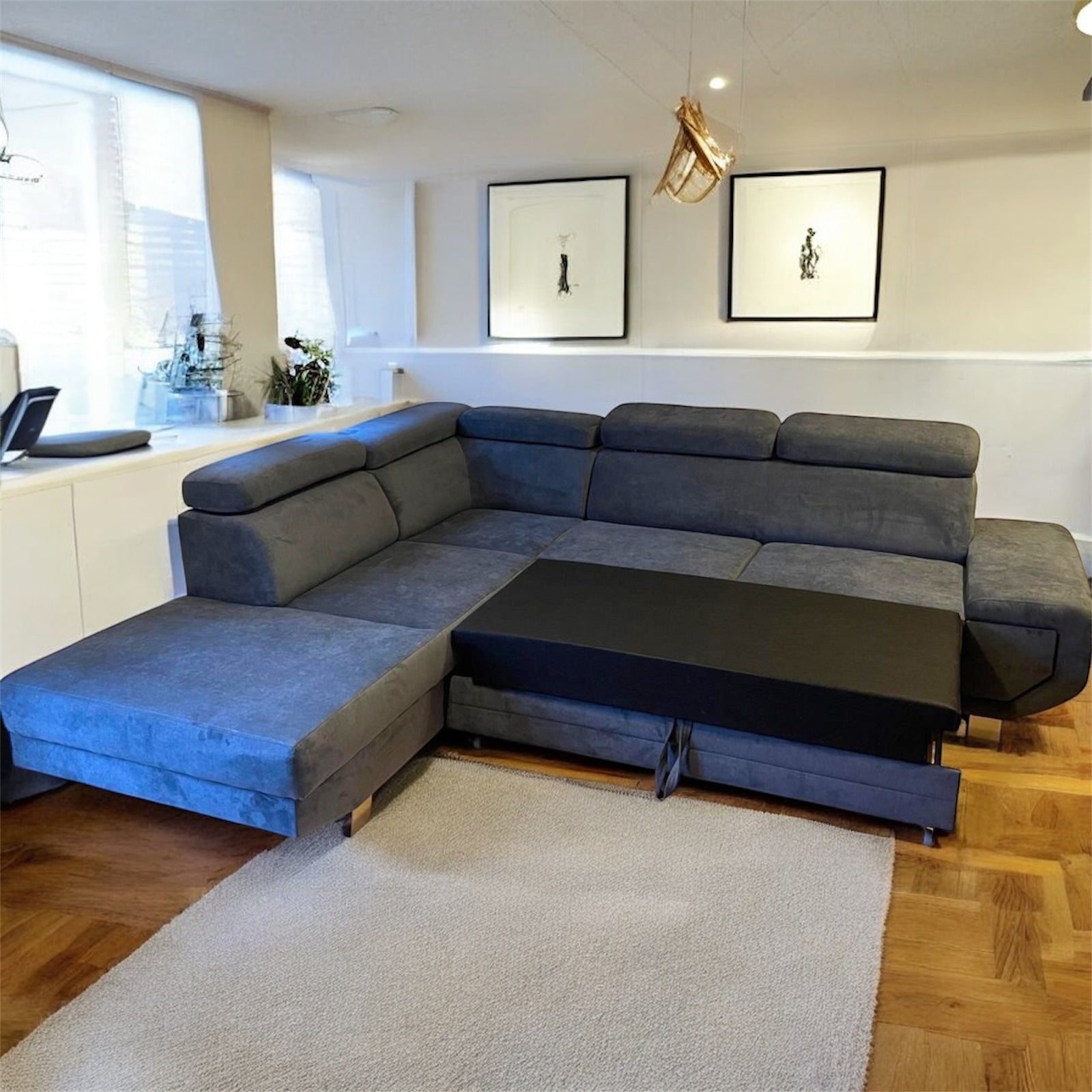 Graceland Corner Sofa Bed & Storage in Graphite Chenille