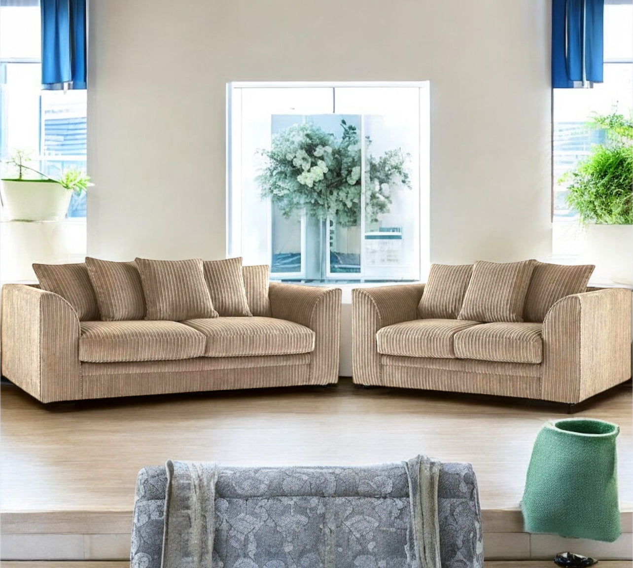 3+2 SEATER JUMBO CORD SCATTER BACK SOFA SET