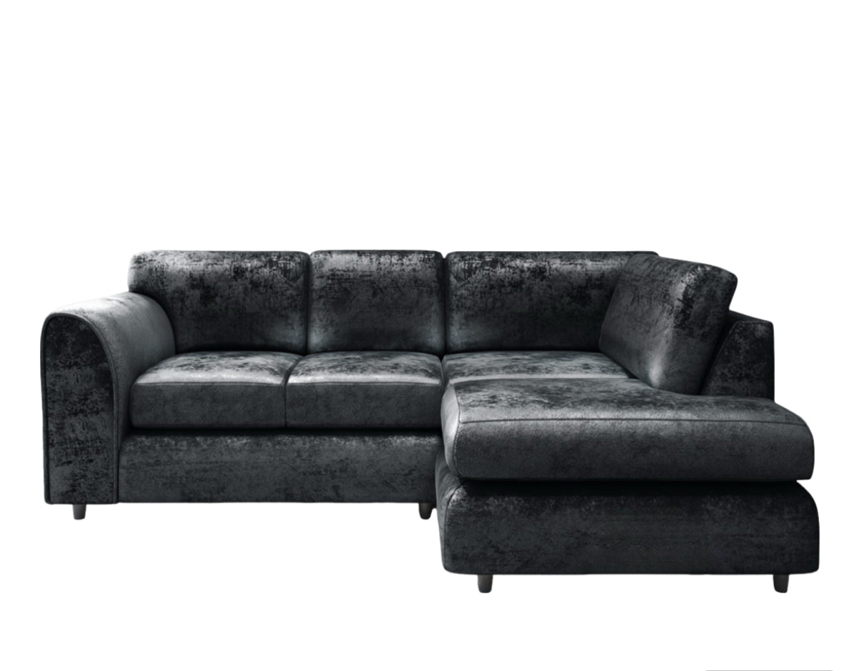 SILVER CRUSHED VELVET FULL BACK L SHAPE CORNER SOFA