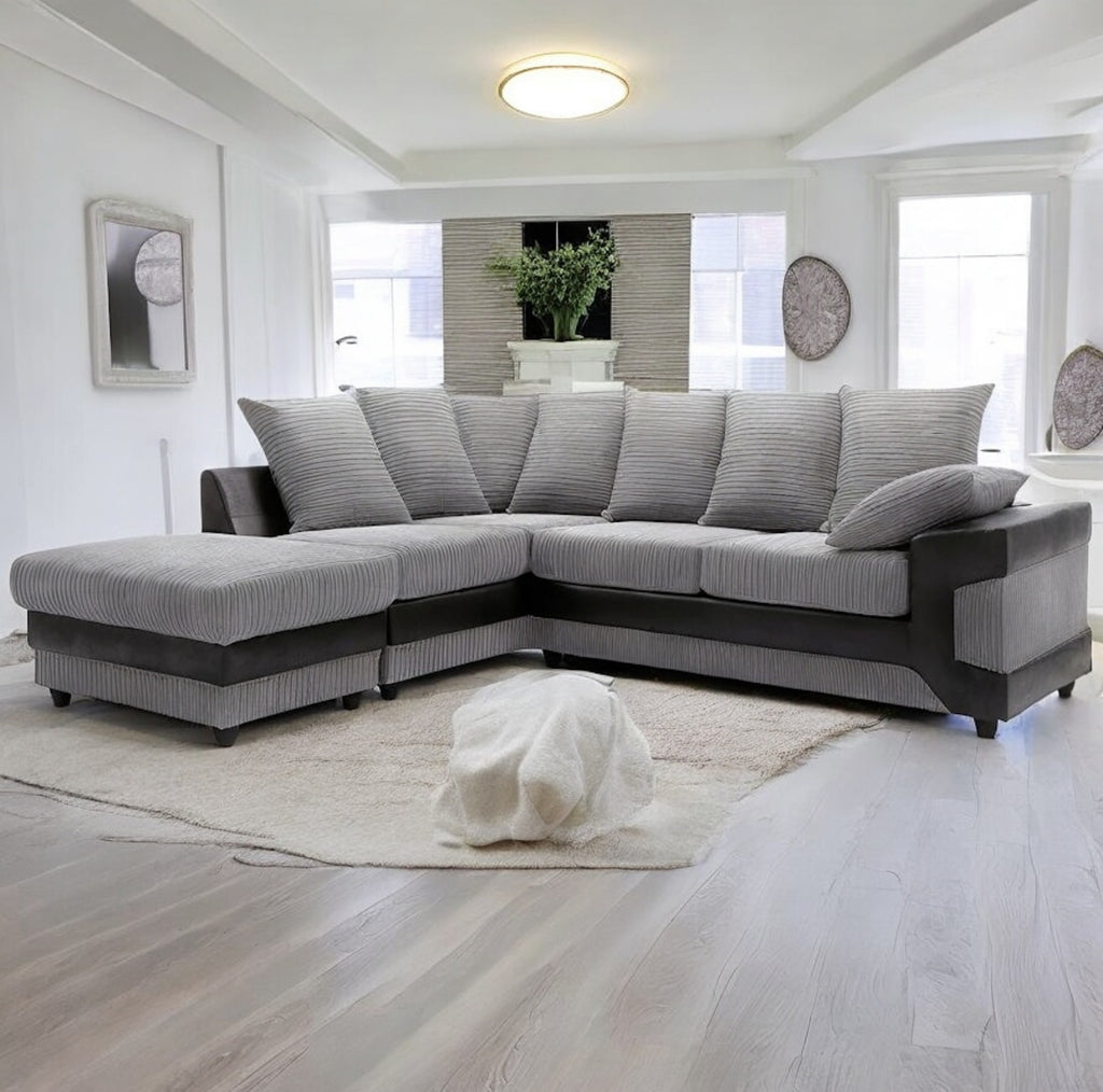 Dino Jumbo Cord L-Shape Corner Sofa & Footstool