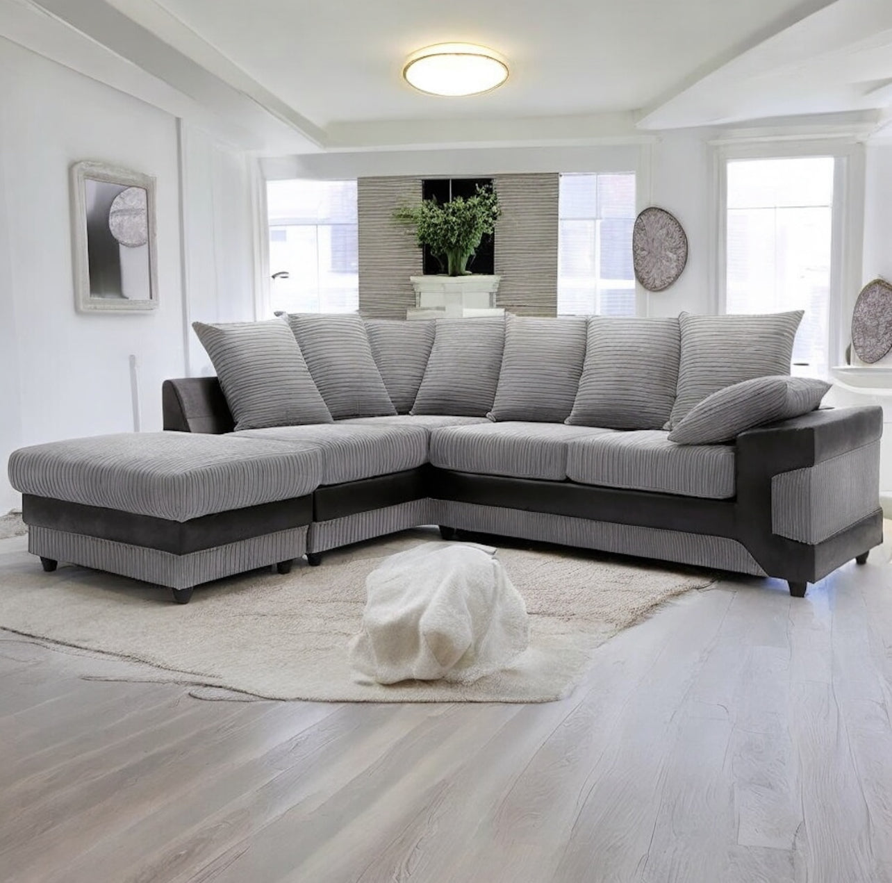 Dino Jumbo Cord L-Shape Corner Sofa & Footstool