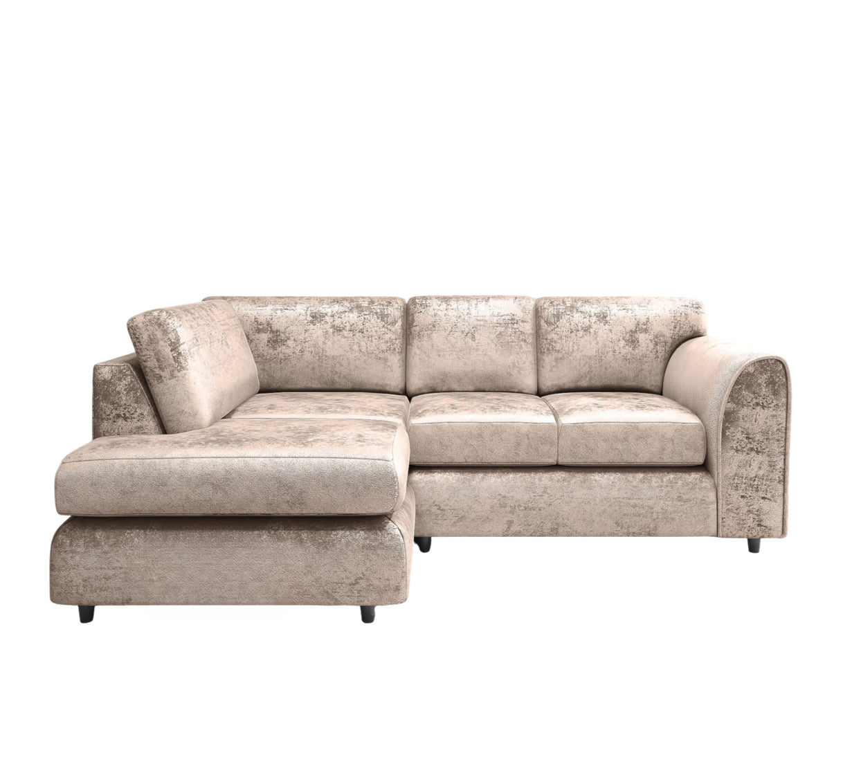 SILVER CRUSHED VELVET FULL BACK L SHAPE CORNER SOFA