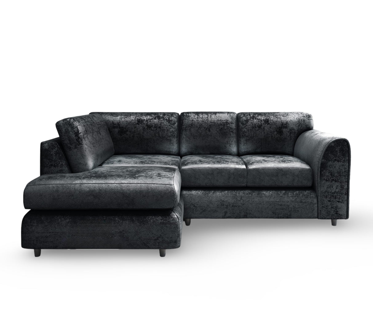 SILVER CRUSHED VELVET FULL BACK L SHAPE CORNER SOFA