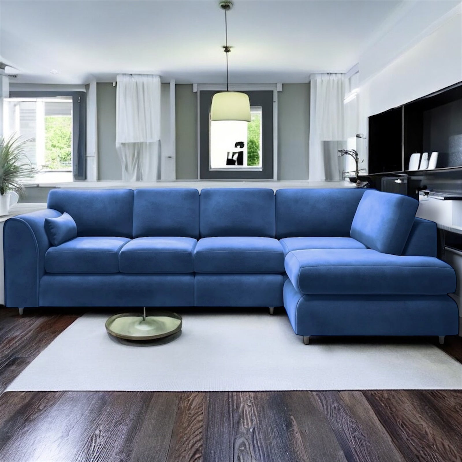 XL-5 Seater Plush Velvet Full Back Corner Sofa