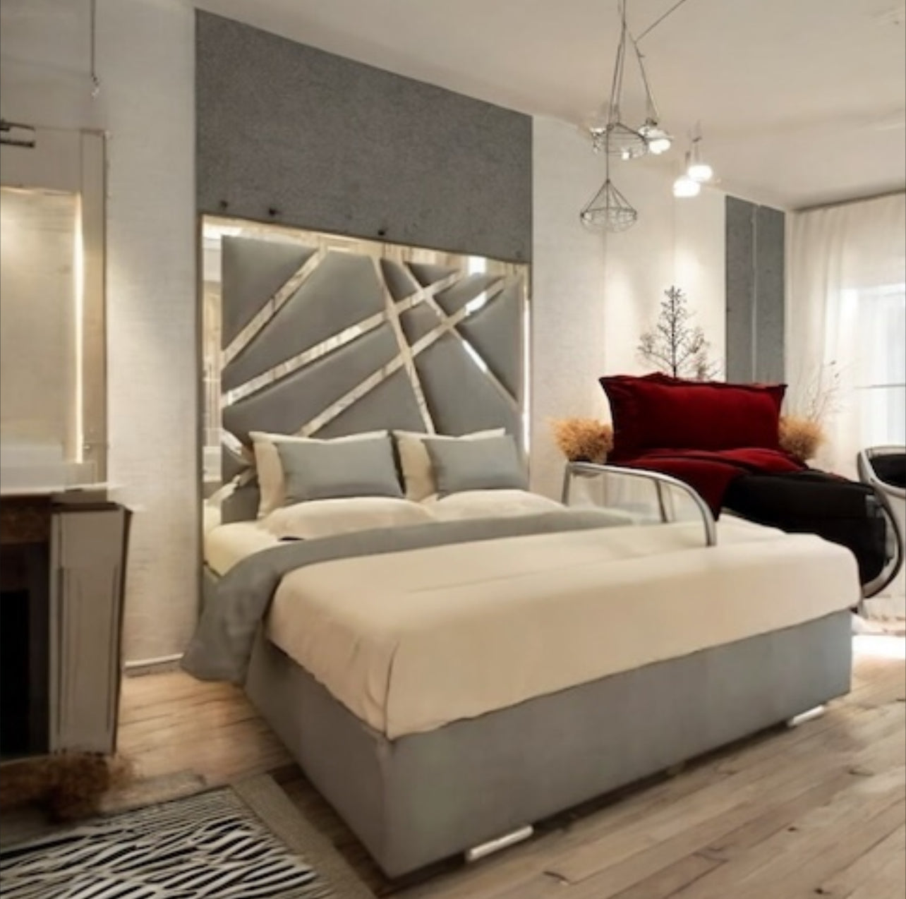 2025 Starlight Luxury Gold/Silver Trim TV Bed Option & Ottoman Storage
