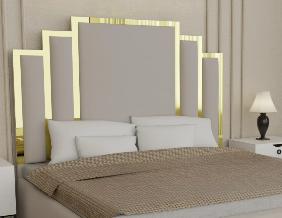 Luxury Art Deco Bed With Gold Trim TV Bed Option & Ottoman Storage