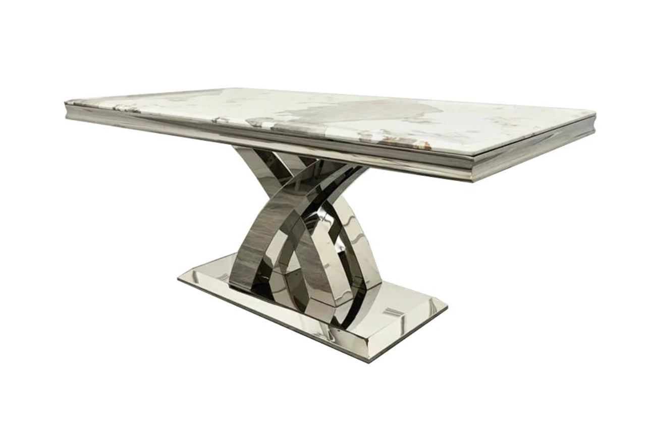 Xena 180cm Marble Top Dining Table in Pandora Bronze