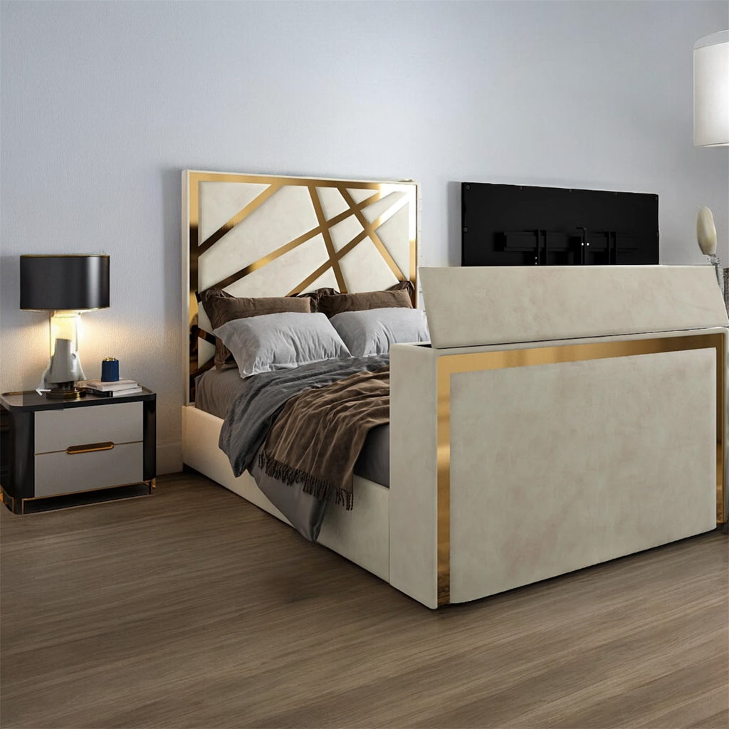 2025 Starlight Luxury Gold/Silver Trim TV Bed Option & Ottoman Storage