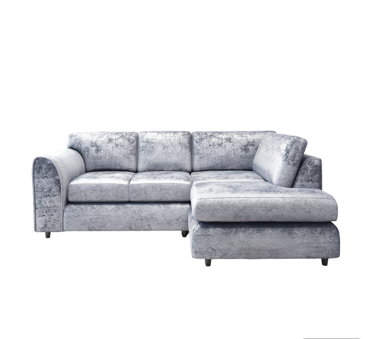 SILVER CRUSHED VELVET FULL BACK L SHAPE CORNER SOFA