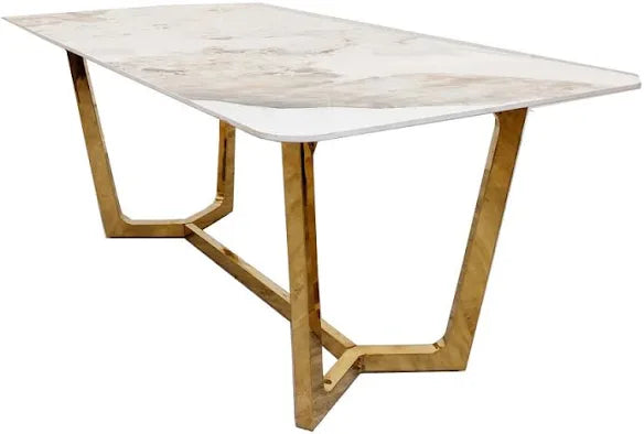 Loki 180cm Dining Table Top in Gold & Stone