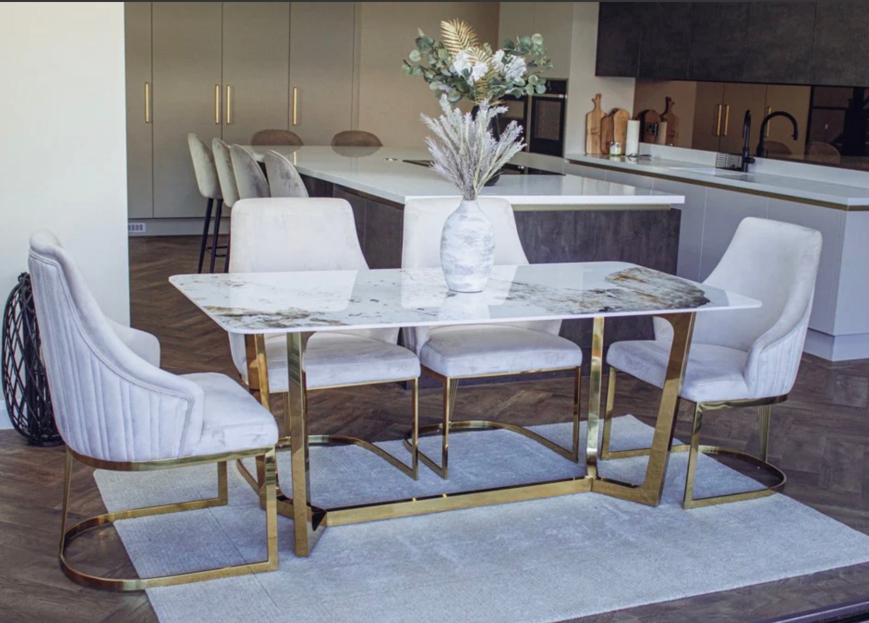 Loki 180cm Dining Table Top in Gold & Stone