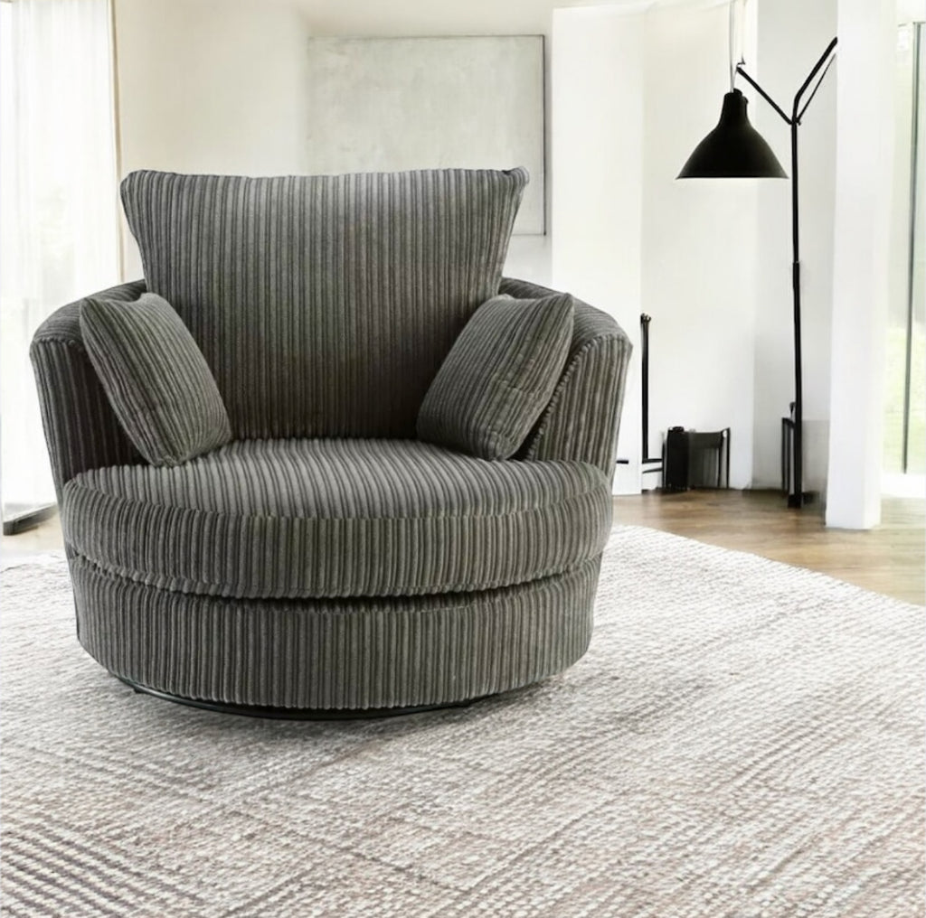 Grey Cord Cuddle Swivel Chair