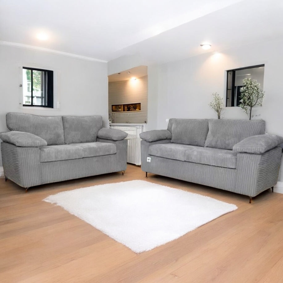 Jumbo Cord Lilly 3+2 Seater Sofa Set - Grey