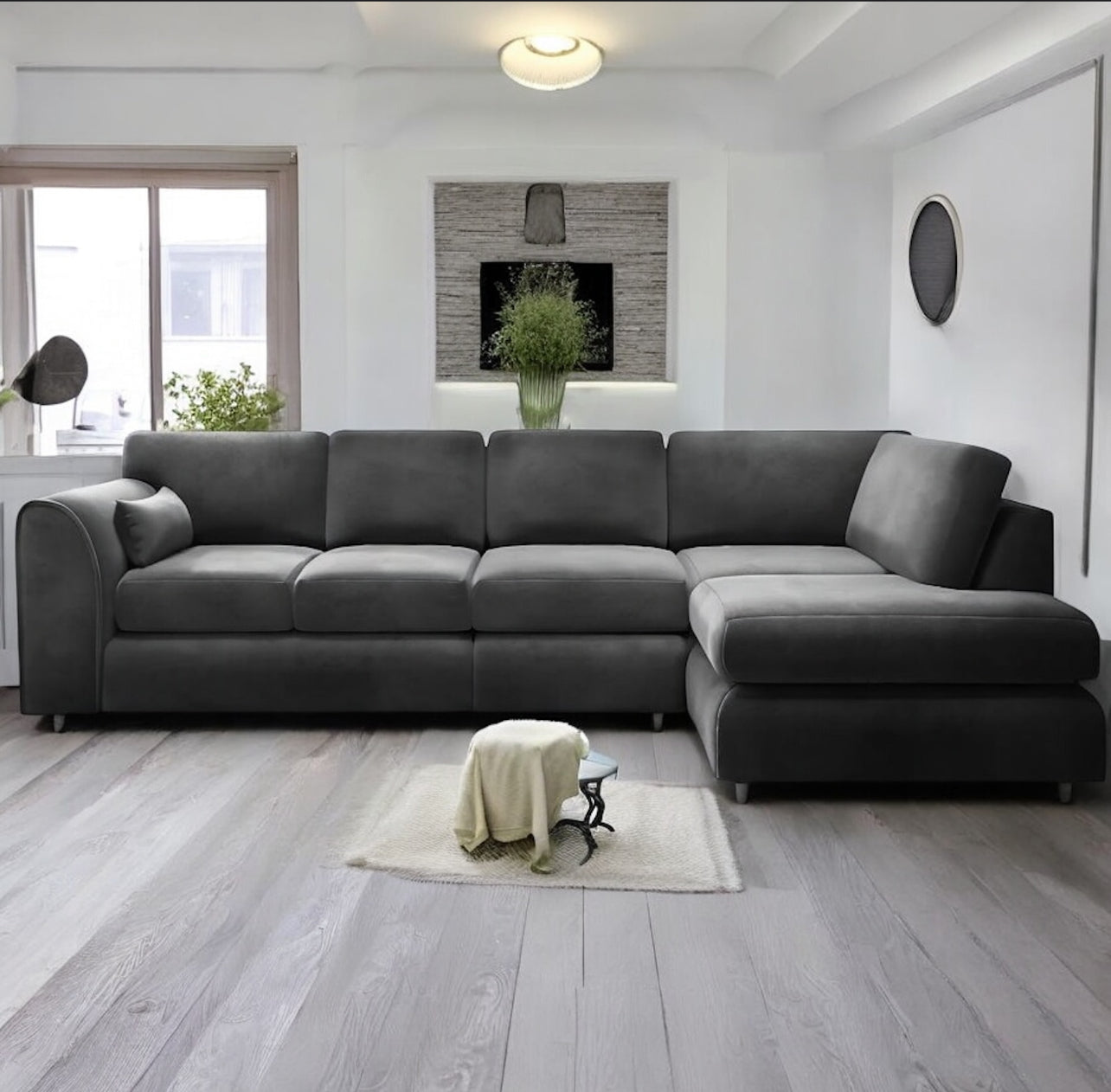 XL-5 Seater Plush Velvet Full Back Corner Sofa
