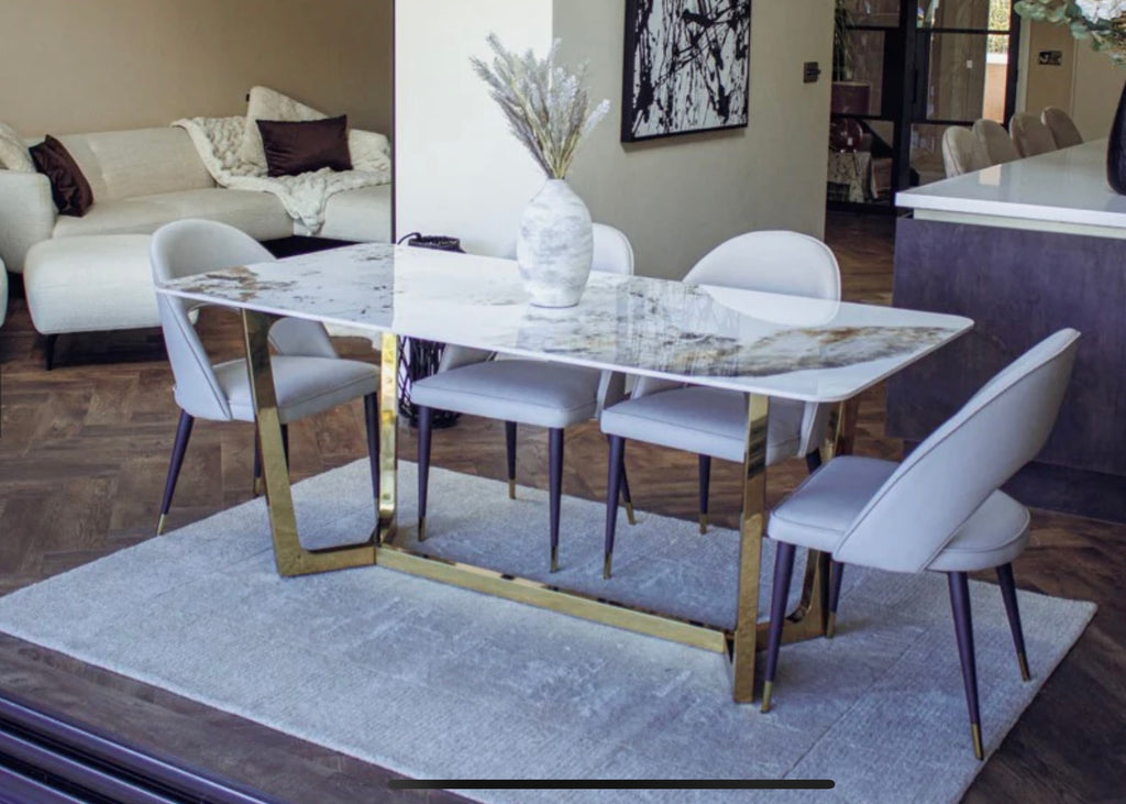 Loki 180cm Dining Table Top in Gold & Stone
