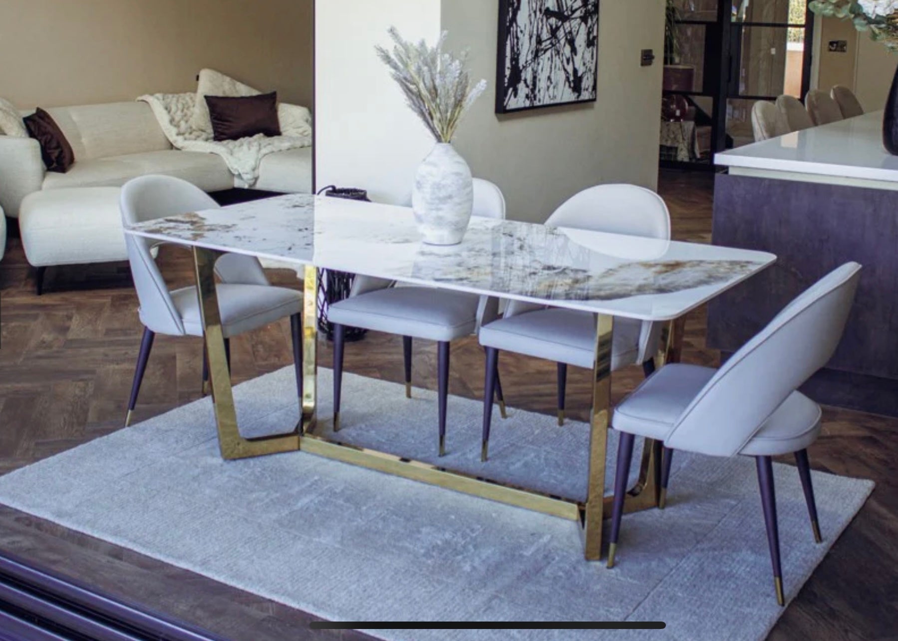 Loki 180cm Dining Table Top in Gold & Stone