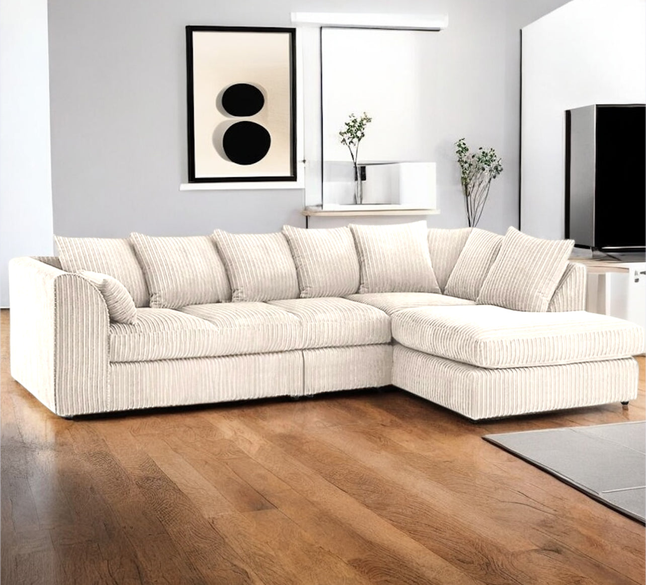 XL-5 SEATER JUMBO CORD CORNER SCATTER BACK SOFA