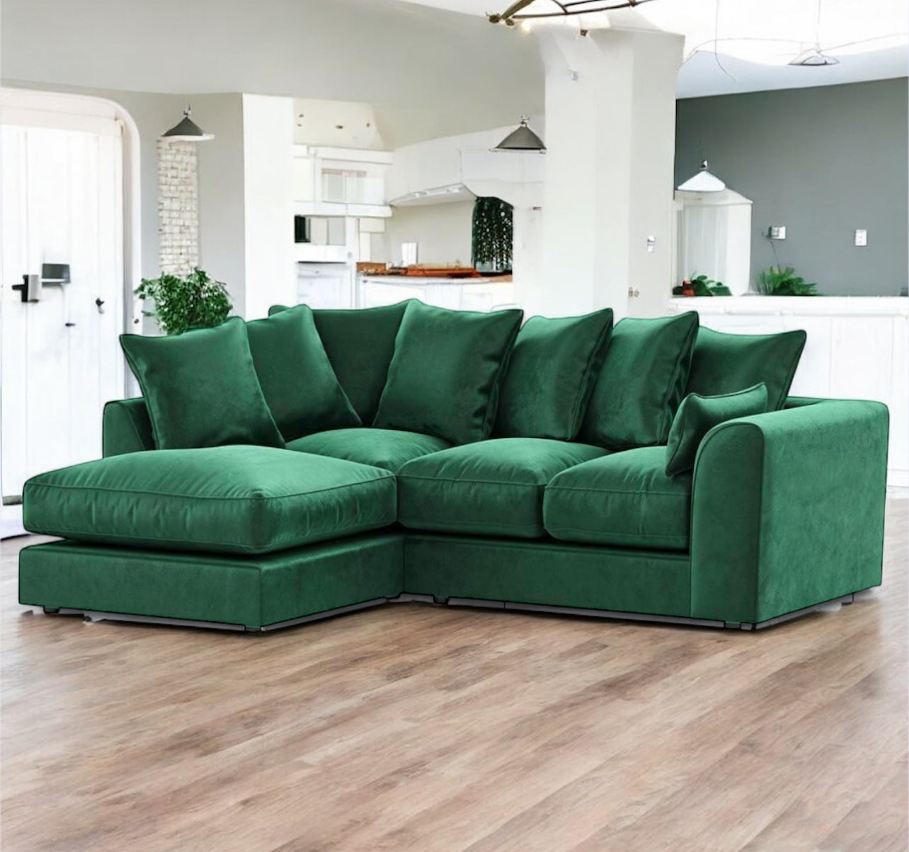 Emerald Green Plush Velvet Corner Sofa
