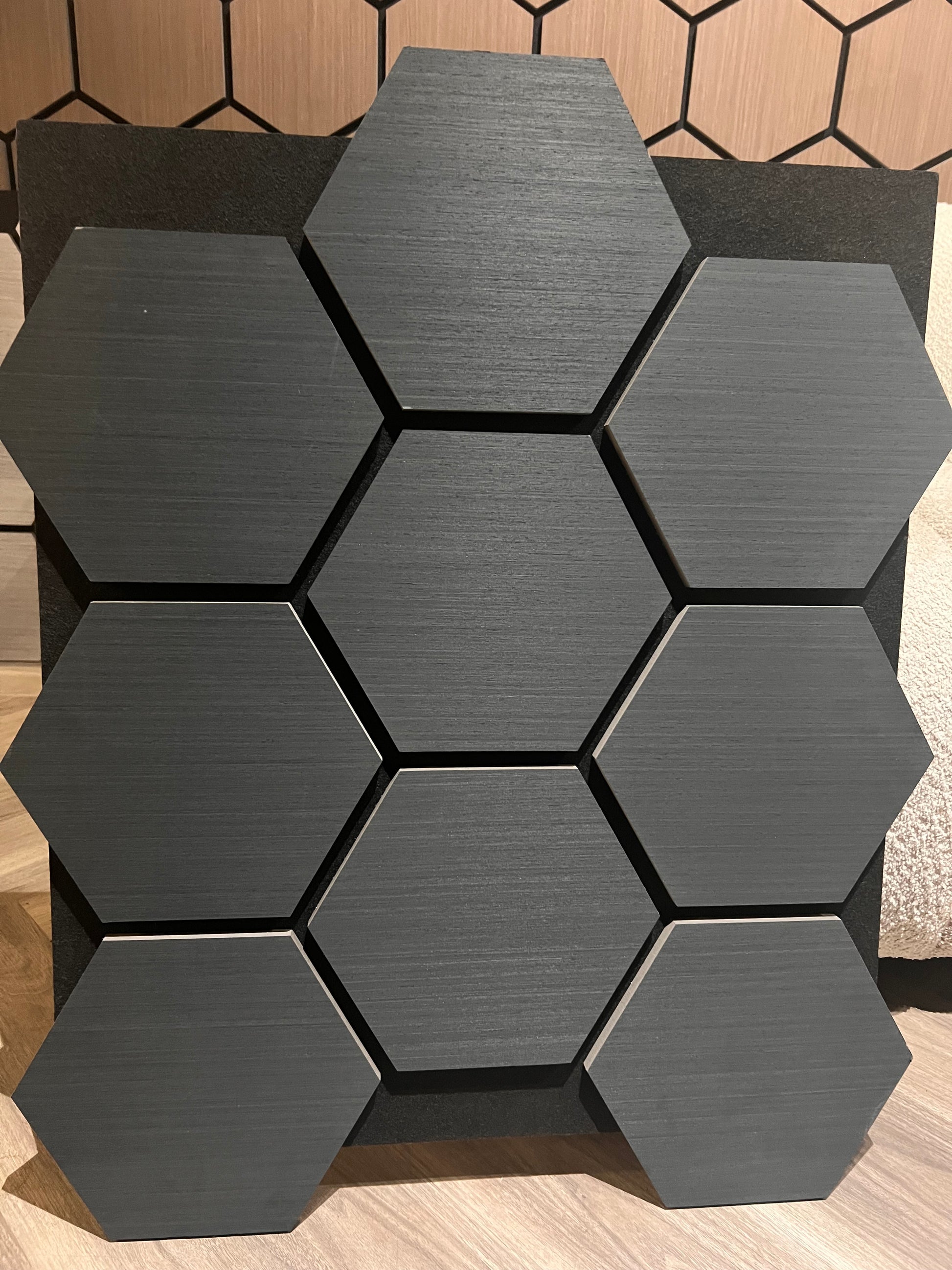 Black - Hexagon Acoustic Wood Wall Panels 4 in a Box - Premium Quality 70cm-60cm