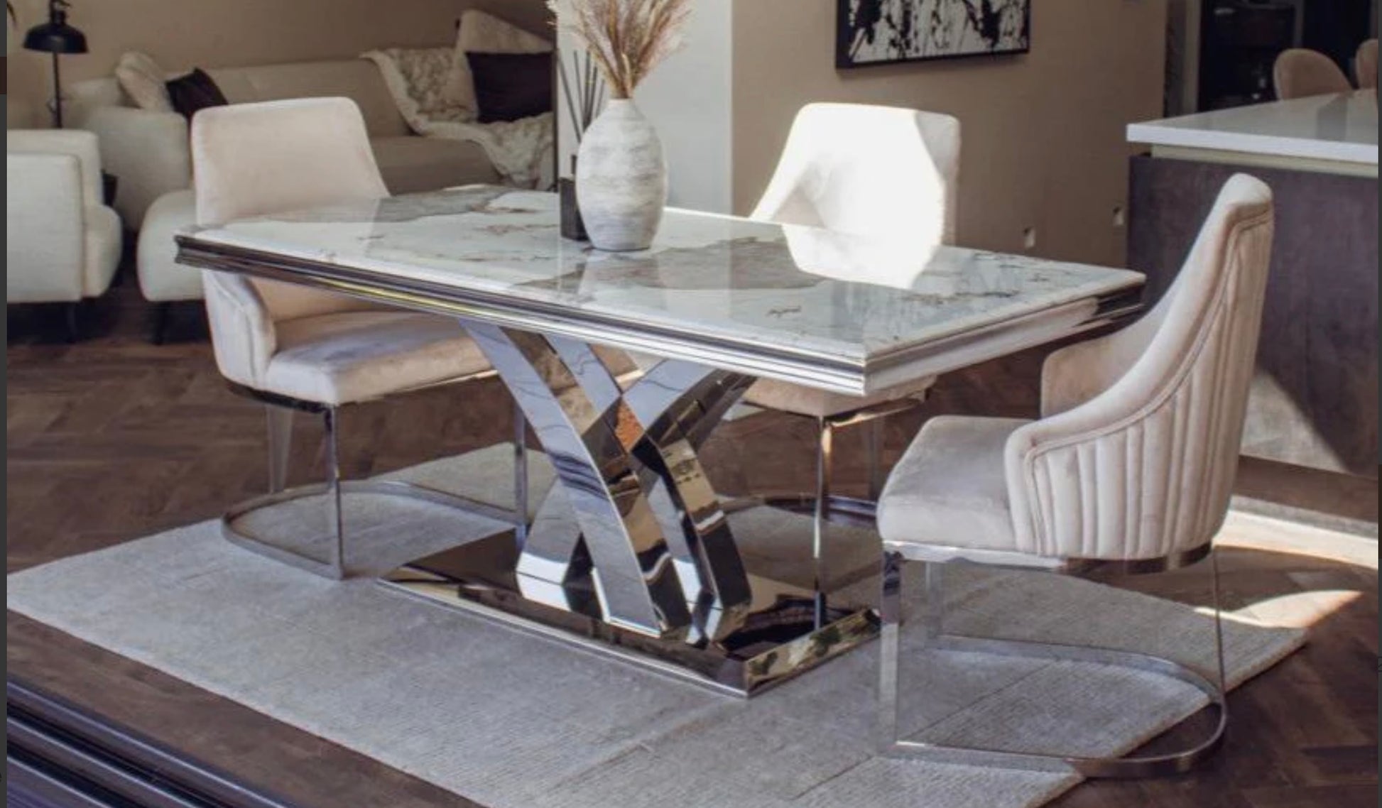 Xena 180cm Marble Top Dining Table in Pandora Bronze