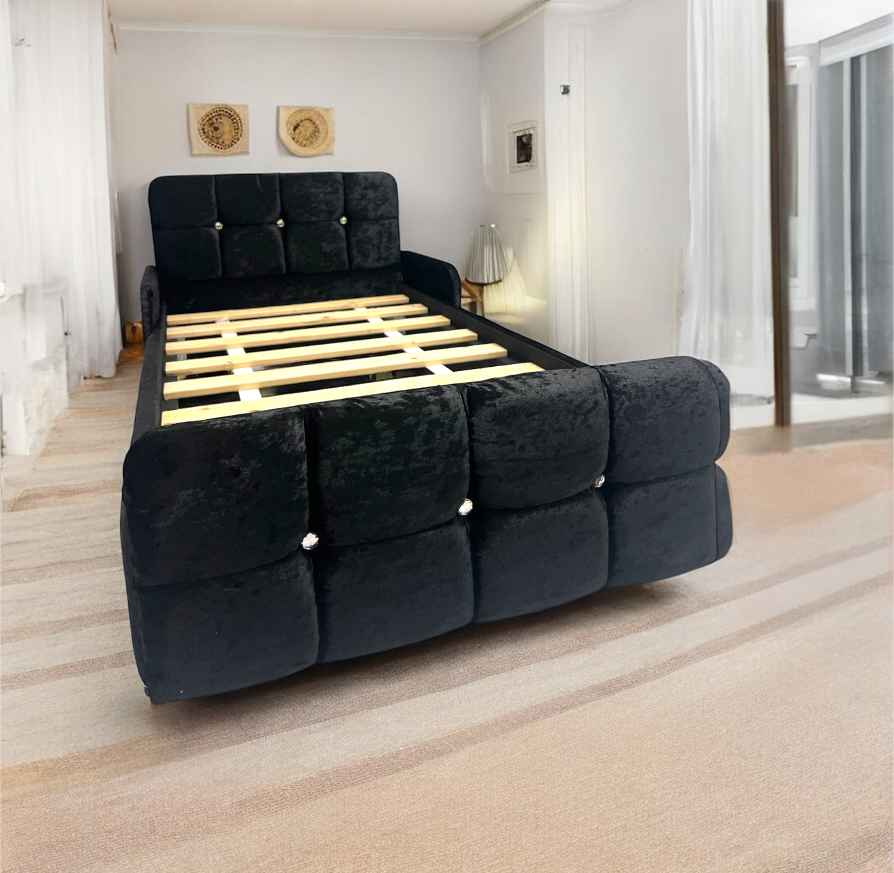 Boxer Kids/Toddler Bed With Mattress in Black