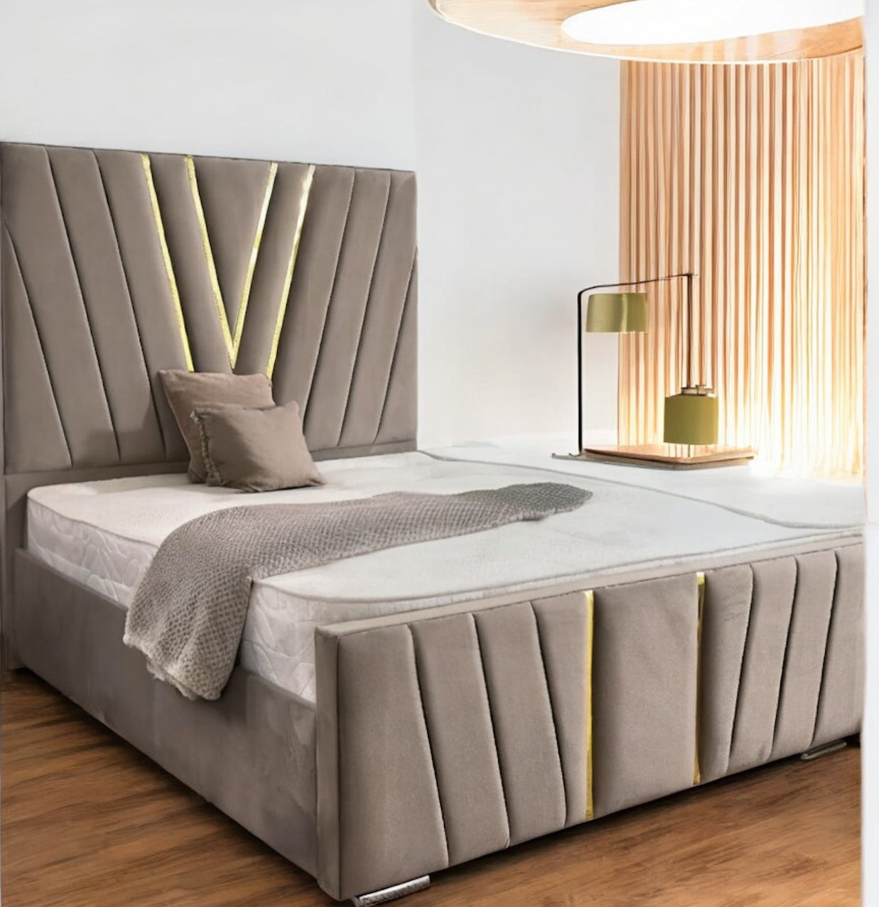Luxury V Line Designer Bed with Ottoman Storage Option