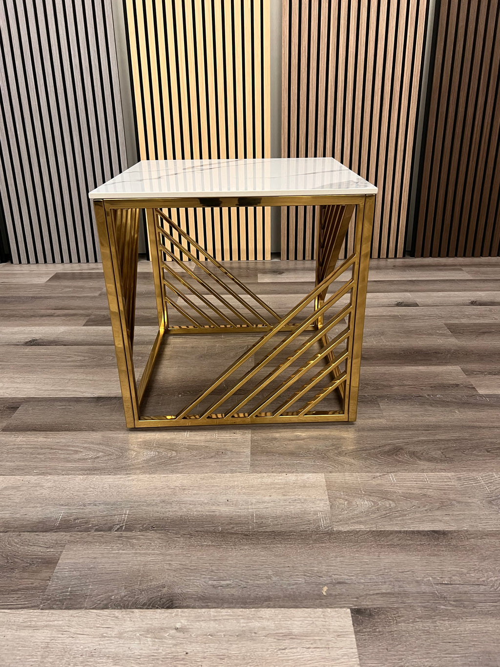 Azuri Gold Marble Lamp Side Table