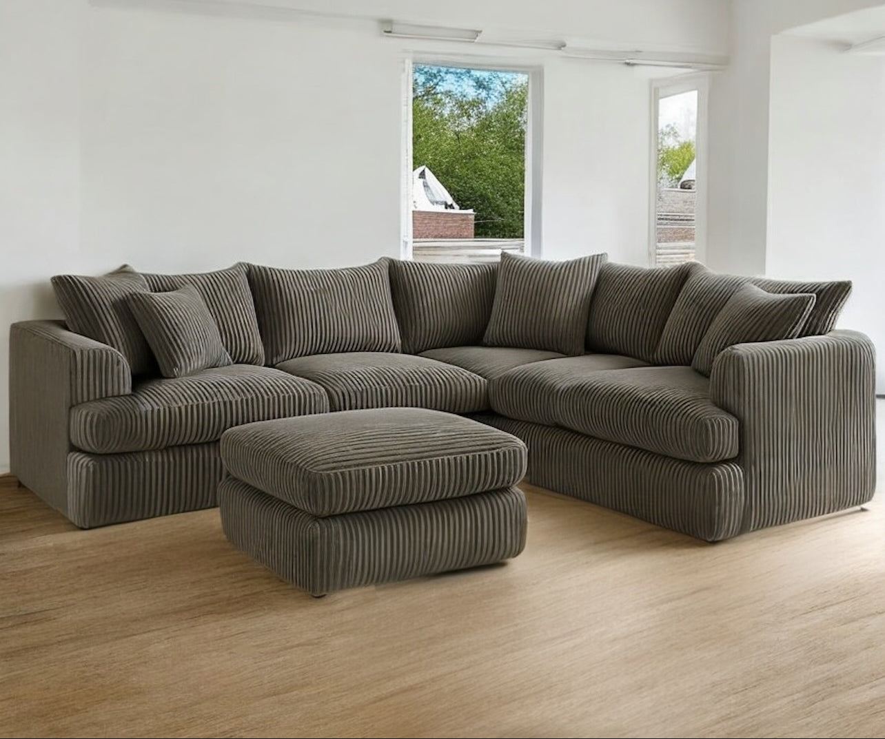 Liverpool Cord Corner Sofa Set With Foot Stool
