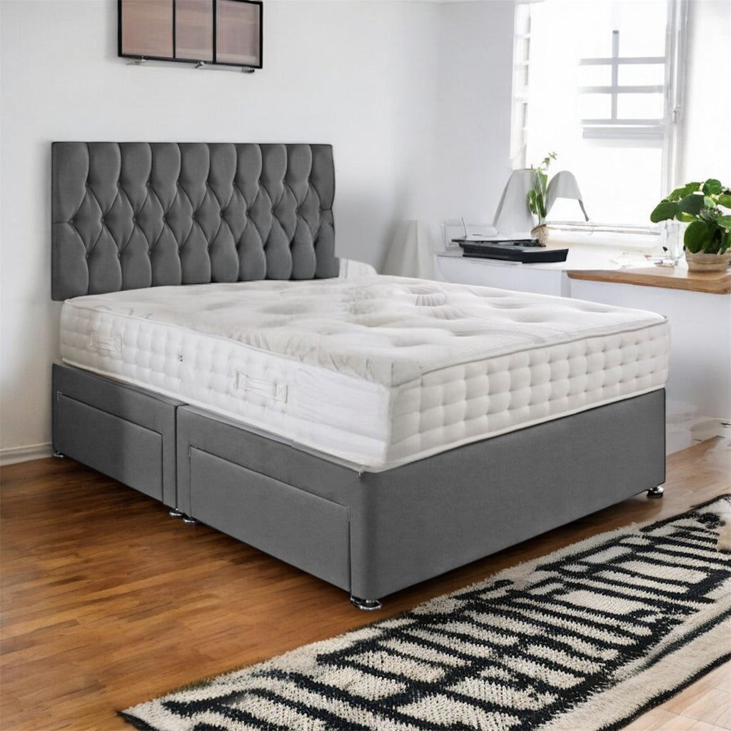 Beirut Headboard Divan Storage Bed Set & 2000 Sprung Mattress Included