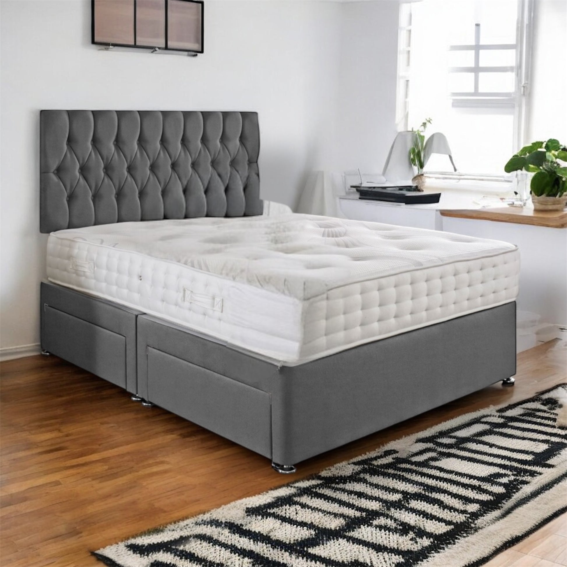 Beirut Headboard Divan Storage Bed Set & 2000 Sprung Mattress Included