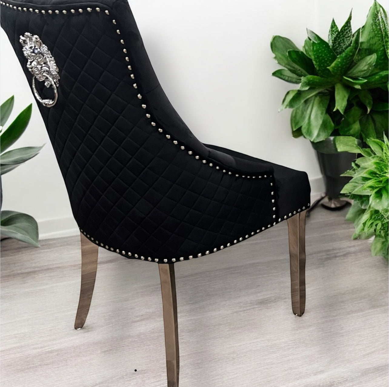 Majestic Lion Knocker Velvet Dining Chair