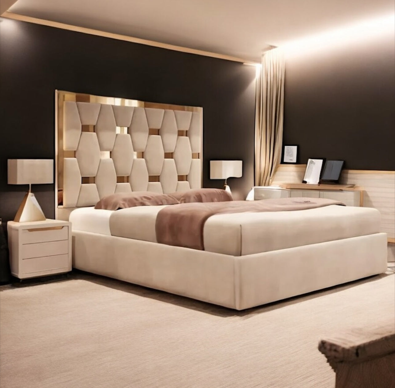 2025 Golden Pyramid Trim TV Bed Option & Ottoman Storage
