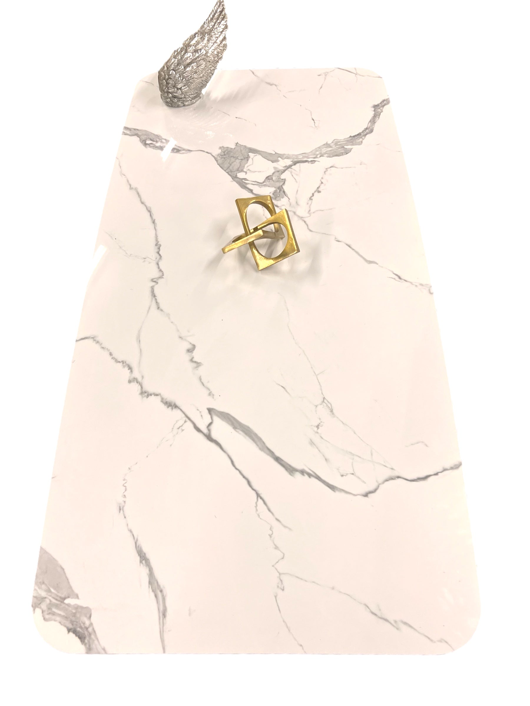Zoe 180cm - White Silver Stone Marble Dining Table In Gold & including 4 Velvet Chairs