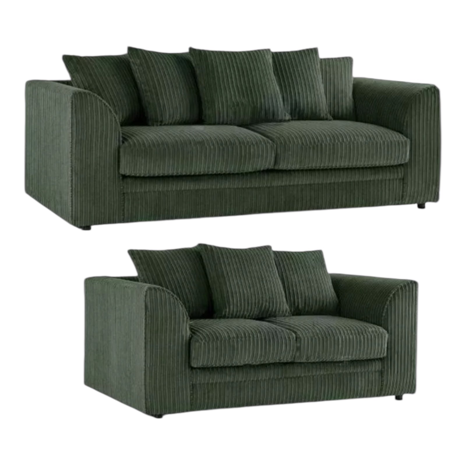 Forest Green - Jumbo Cord 3+2 Seater - Corner Sofa Suite Set - Footstool & Swivel Chair