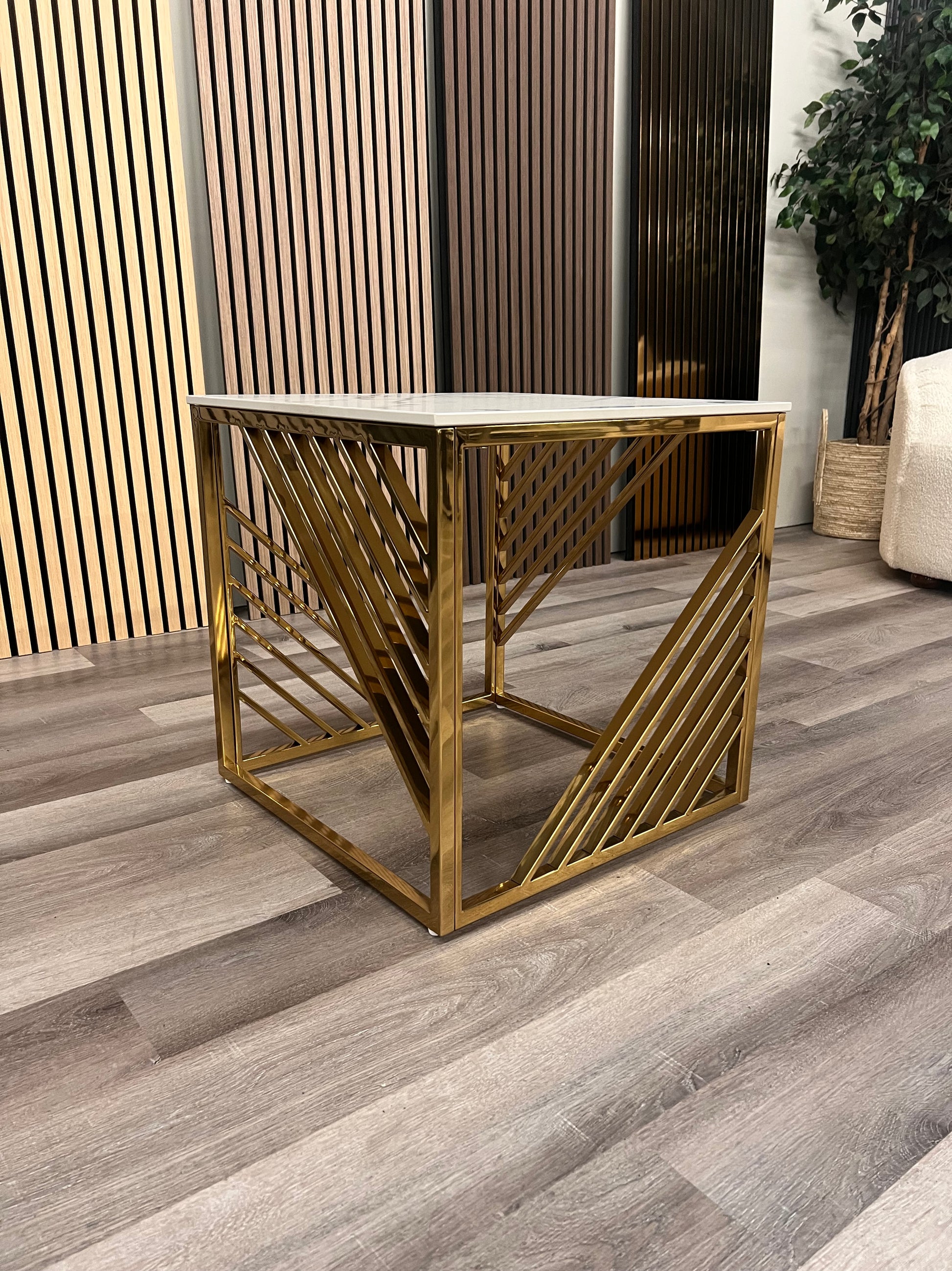 Azuri Gold Marble Lamp Side Table