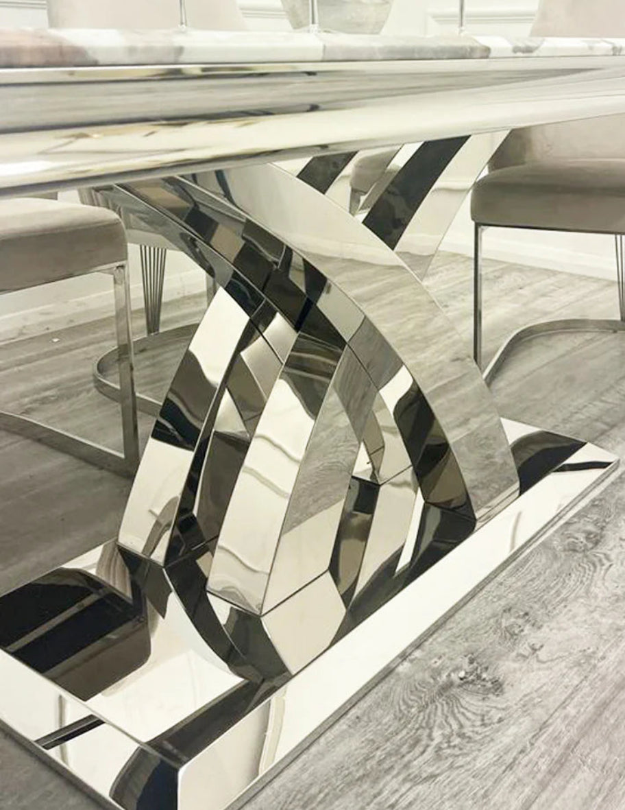 Xena 180cm Marble Top Dining Table in Pandora Bronze
