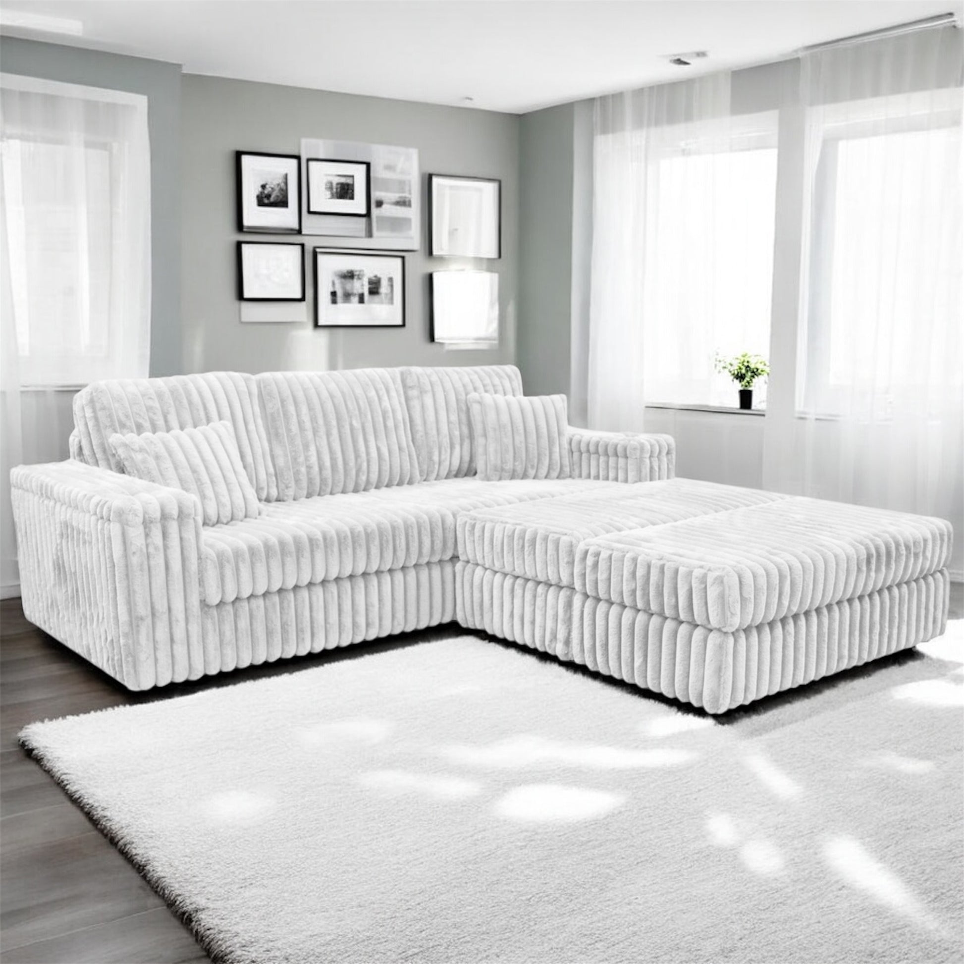 Luxe Thick Cord 3-Seater Chunky Cinema Sofa with Removable Footstools