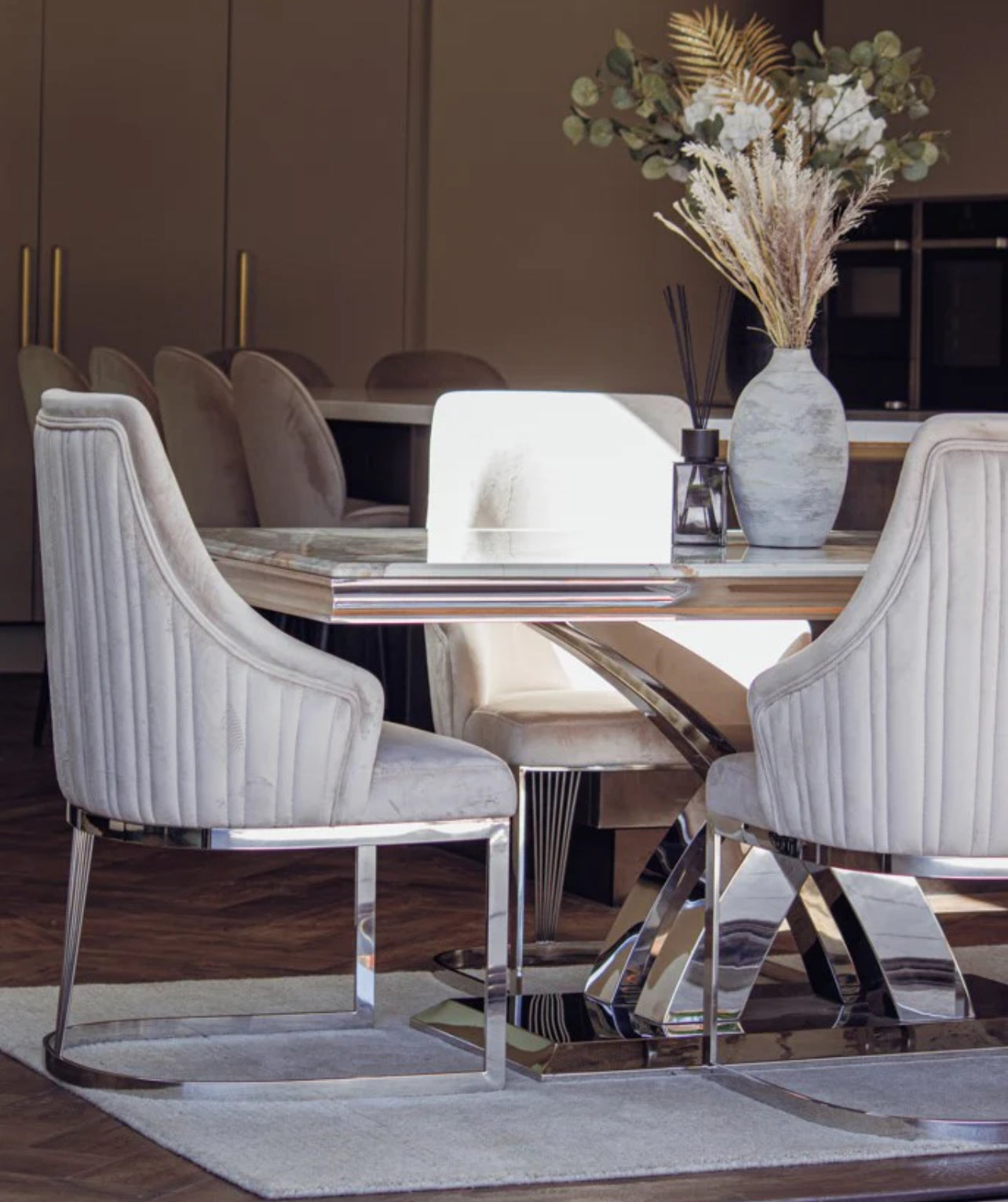Xena 180cm Marble Top Dining Table in Pandora Bronze