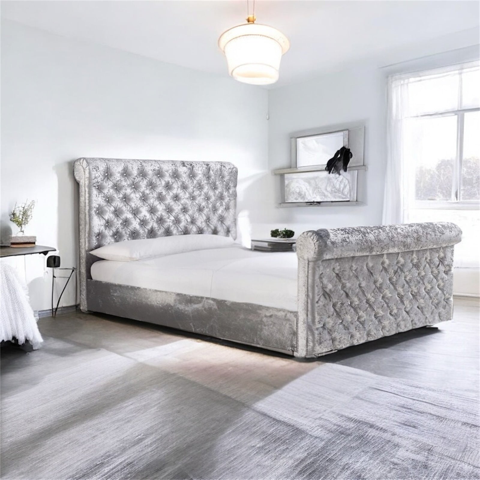 Crushed Velvet Royal Sleigh Bed